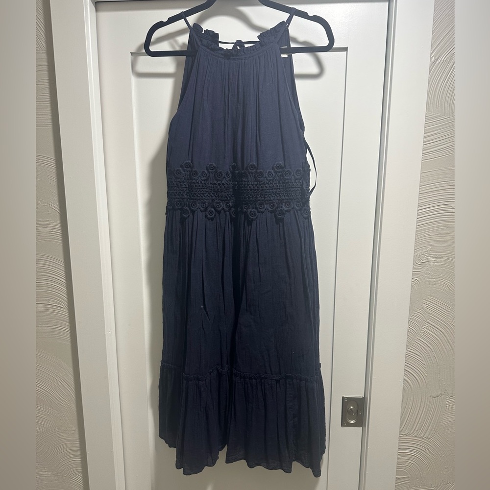Eliza J Midnight Blue Halter Dress with Lace Accents